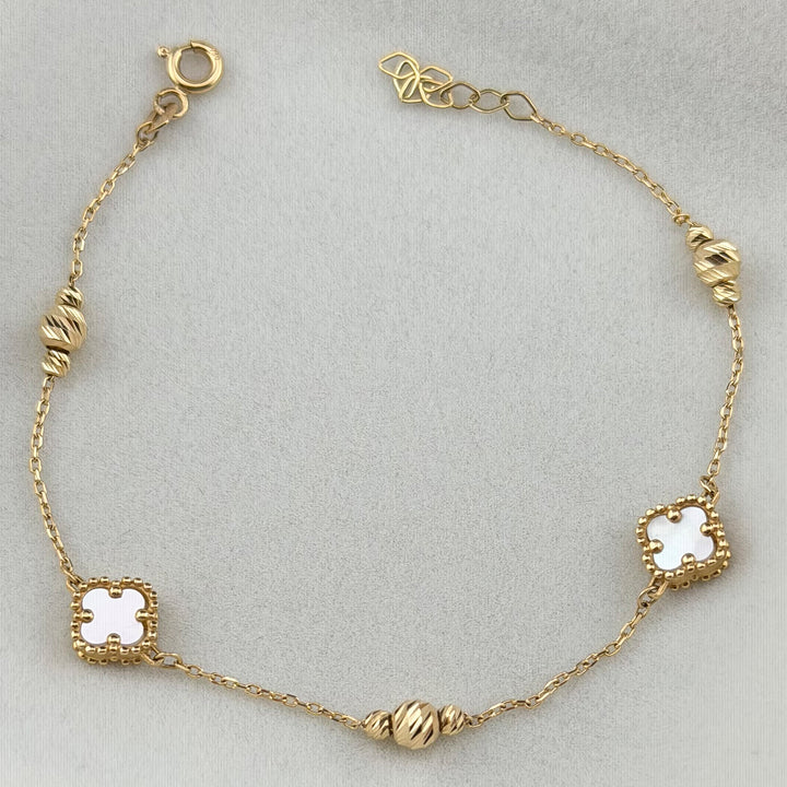 White Clover Bracelet with Gold Beads – 18K Yellow Gold (Italy) – 2.66g | 18cm | 7.8mm